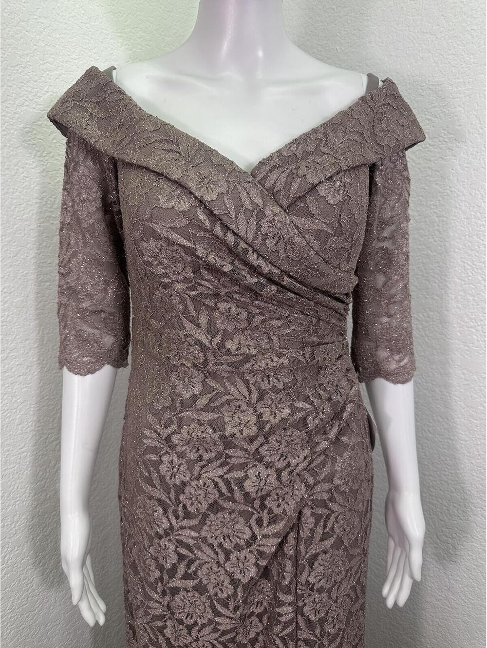 New Sz 8 Oleg Cassini Portobello Glitter Off Shoulder Ruched Mother Of Bride - Picture 2 of 7